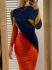 Cyflymder Lace Up Women Printed Maxi Dress Backless Long Sleeve Bodycon Sexy Streetwear Party Elegant Slash Neck Bandage Lady Long Dresses