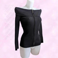 Cyflymder Slim Korean Y2K Harajuku Long Sleeve Woman's Straight shoulders Clothing 90s Female Classic Sweater Aesthetic Daily Zip Knitwear