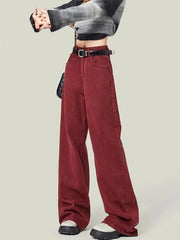 Cyflymder Women's Street Style Wide Leg Red Jeans American Vintage Casual Denim Trousers Female High Waist Loose Straight Pants