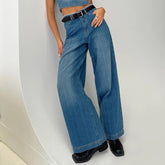 Cyflymder Women's Spring Summer Jeans with Pockets Fashion Loose Fit Casual Solid Low Rise Wide Leg Denim Pants Vintage Streetwear