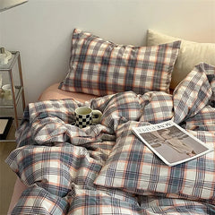 Cyflymder Fashion Plaid Bedding Set 100% Cotton Duvet Cover Set Home Textiles Nordic Bed Sheet Queen King Quilt Cover Pillowcase Bed Linen