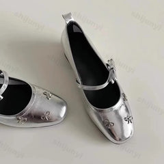 Cyflymder Women Leather Shoes 2025 Autumn New Fashion Bow Knot Luxury Mary Jane Shoes Lightweight Comfortable Slip Om Outdoor Casual Shoes