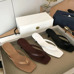 Cyflymder New High-Heeled Flip Flop Clip Toe Slippers Small Cat Paw Beach Slippers Fine Heel Slippers Women's Rubber Sole