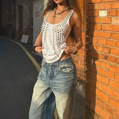 Cyflymder American Retro Suspender T-shirt Women's Summer Wear Sequined Sleeveless Vest Spice Girl Wear Slim Top