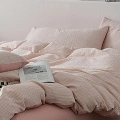 Cyflymder Nordic Style Pure Cotton Jacquard Bedding Set Super Soft Skin Friendly Striped Duvet Cover Kit Adult Home Bedclothes for Seasons