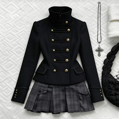 Cyflymder Y2K Dark Academia Women Military Stand Collar Fitted Jacket Slim Long Sleeve Gothic Fashion Punk American Style Preppy Outerwear