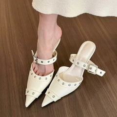 Cyflymder Metal Buckle High Heels Women's Sandals Summer Pointed Toe Silver Party Fashion Womens Pumps Shoes Tacones