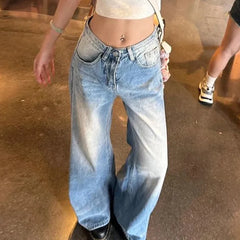 Cyflymder Chic Light Blue Women Wide Leg Jeans Retro Streetwear Washed Baggy Denim Trousers New Summer Hot Girls Slimming Straight Pants