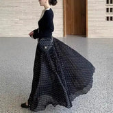 Cyflymder Women's Clothing Korean Polka Dot Long Skirts Vintage High Waist Spring Summer Aura Basic A-Line Stylish Folds Elegant Skirts