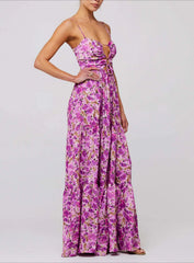 Cyflymder Boho Beach Strap Dress For Women Sexy Lace-Up Hollow Out Backless Sleeveless Robe Floral Printed Maxi Dresses Summer Vestidos