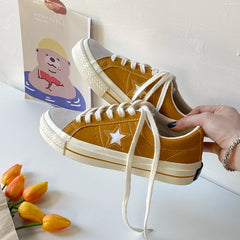 Cyflymder Retro Star Canvas oes Women's Versatile Little Dir oes INS Skateboard oes Hong Kong Sle Ulzzang Trendy Student Whit...