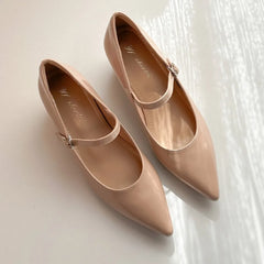 Cyflymder Woman Shoes Height Increase 7CM Pointed Head Shallow Mouth Shoes Women's Retro Style Patent Leather Thick Heel Mary Jane Shoes
