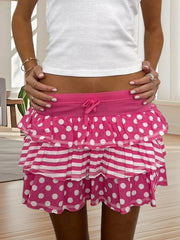 Cyflymder Women s Summer Mini Skirts Pink Dot Print Tiered Skirt for Daily Travel Parties