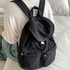 Cyflymder Simple Nylon Flip Drawstring Backpack Women Casual New Waterproof Multi-pocket College Student School Bag Travel Bagpack Mochila