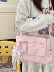 Cyflymder Japanese Style Canvas Shoulder Bag Large Capacity Tutoring Crossbody Bag for School Commuting Girls Casual Simple Style