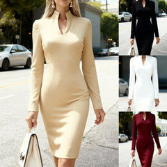 Cyflymder Fashion Hight Waist Draped Wrap Hip Dress Spring Women Casual V-neck Long Sleeve Gowns Autumn Elegant Commuting Slim Midi Dress