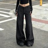 Cyflymder Commuter Style Striped Button-Fly Suit Pants Women Elegant Full Length Flared Trousers Office Ladies Basic Bottoms 2026