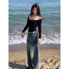 Cyflymder Y2K Style Blue Women Jeans 2024 Vintage Fashion High Waisted Streetwear Wide Leg Jean Female Trouser Hip Hop Baggy Denim Pants