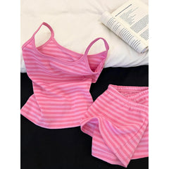 Cyflymder Sweet and Gentle Wind Striped Suspenders Pajamas Women's Summer New Skin-friendly and Comfortable Suit Can Be Worn Outside