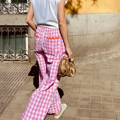 Cyflymder Women's Striped Print Loose Wide Leg Trousers Summer Fall Casual High Waist Loose Fit Long Pants with Pockets for Streetwear