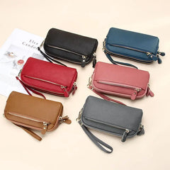 Cyflymder Genuine Leather Women Double Zip Wallet new Ladies Clutch Purse Cowhide Wristlet Bag Coin Purse Fashion Mobile Phone Bags