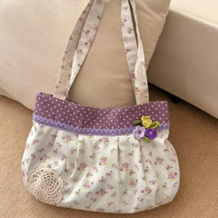 Cyflymder Y2k Aesthetic Chic Flower Print Shoulder Bags Women Contrast Color Sweet Kawaii Dot Underarm Bag Fashion Cute Purse and Handbags