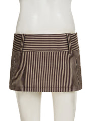 Cyflymder Casual Basic Printed Striped A-Line Skirts Y2K Sexy Slim Low-Waisted Mini Skirts Women 2025 Summer Fashion Streetwear