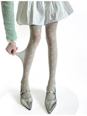 Cyflymder Women Bow Print Sheer Tights Full Length Pantyhose Mesh Transparent Patterned Hosiery Daily Party Socks Femme Fashion Autumn