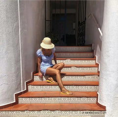 Cyflymder Retro Blue Floral Print Dr Sweet Front Bow Large Collar ort Sve Waist Cinched Street Sle Summer Dr for Women