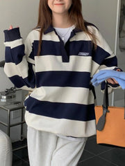 Cyflymder Harajuku Striped Sweatshirt Women Korean Style Preppy Pullover Female Fashion Polo Sweatshirt Ladies Casual Long Sleeve Top