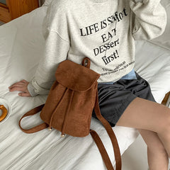 Cyflymder Korean vintage suede flap drawstring backpack ins new casual fashion student small bagpack soild female travel bags rucksack sac