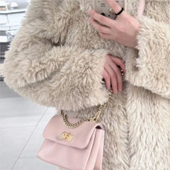 Cyflymder Harajuku Sweet Cute Pink Handbag Women Gold Lock Chain Shoulder Bag Ladies Chic Commuter Versatile Crossbody Bags Y2k Aesthetic