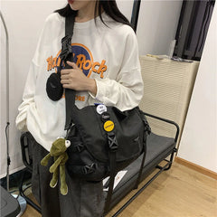 Cyflymder Shopper Nylon Shoulder Gothic Black Crossbody Messenger Tote Bags For Men Women's Hip Hop Techwear Satchel Waist Goth Postman