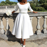 Cyflymder Women's Elegant Luxury Sequins Evening Midi Dress Solid Crew Neck Long Sleeve Slim Ball Gown Autumn Female Prom Wedding Dresses