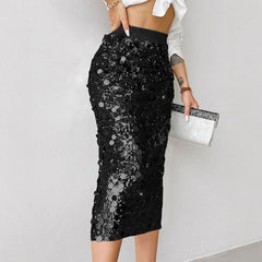Cyflymder Sequin Elegant Skirt for Women's Elastic High Waist Pencil Skirt Party Club Casual Evening Cocktail Fashion Sparkly Skirts