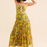 Cyflymder Floral Cut Out Maxi Dress Bohemian Front Tie Up Flowy Dresses for Women Summer Backless A-line Dress Vacation