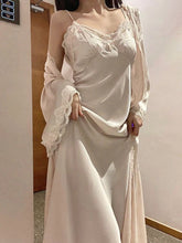 Cyflymder Autumn Silk Sexy Lace Dress Women Casual Korean Elegant Long Dresses Female Fashion Court Party Matching Two Piece Clothing