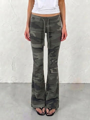 Cyflymder American Streetwear Low Waist Geometric Print Slim Lace-up Y2k Pants