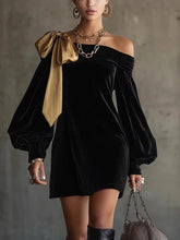 Cyflymder Elegant Off Shoulder Bow Dress Woman Sexy Elegant Temperament Slim Dress Vintage Long Sleeve Spring Autumn Mini Dress 2026