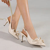 Cyflymder Big Size 42 Summer Elegant Beige Slingback Pumps Sexy Pointy Toe Black Thin High Heels Shoes Women Bow Knot Office Lady Shoes