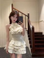 Cyflymder Korean Style Retro 2 Piece Sets Women Casual Y2k Crop Top Vest + Mini Cake Skirts Sexy Vintage Fashion Suits Even Party Clothing