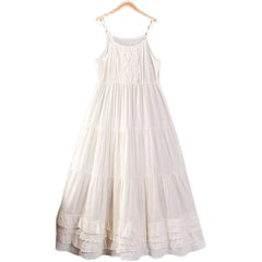 Cyflymder Summer Japan Style Mori Girl Sweet Hollow Out Embroidery White Dress Women Spaghetti Strap Robe White Black Midi Cotton Dresses