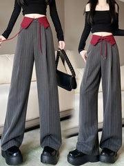 Cyflymder Women Old Money Vintage 2000s Aesthetic Striped Wide Leg Straight Pants Pantalones Long Trousers Korean Baggy Design Office Lady