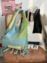 Cyflymder Tassel Bohemia Splicing Knitted Shoulder Bag Crochet Handbag Retro Woven Tote Bags For Women
