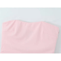 Cyflymder Elegant Ruched Strapless Dress Women Sexy Pastel Pink Off Shoulder Side Zipper Midi Dress 2025 New Summer Party Evening Dresses