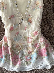 Cyflymder Vintage Vest Slim Sweet Punk Y2k 2000s Harajuku Floral Print Lace Crop Top Woman Clothes Fashion Tank Top Elegant Fairy Tee Chic