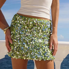 Cyflymder Women Summer Sequin Skirt Fashion Party Retro Shiny Sequin Fitted Skirt Sexy High-Waisted Evening Female Sequin Skirt