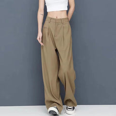 Cyflymder New Women Full Wide Leg Suit Pants Elegant Temperament Office High Waist Straight Trousers Stylish Casual Loose Pants