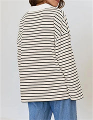 Cyflymder Fashion Colorblocking Lapel Pullover Hoodie Women Autumn Loose Stripe Sweatshirt Female Daily Comfortable Casual Tops Streetwear