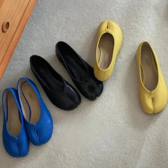 Cyflymder Sheepskin Version Women's Ballet Flats Round Toe Color Block Casual Shoes Fashionable Pig Foot Single Shoes Low Heel Flat Bottom